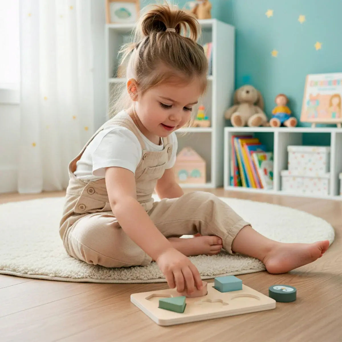 Enfant de 2 ans jouant avec un jeu Montessori en bois