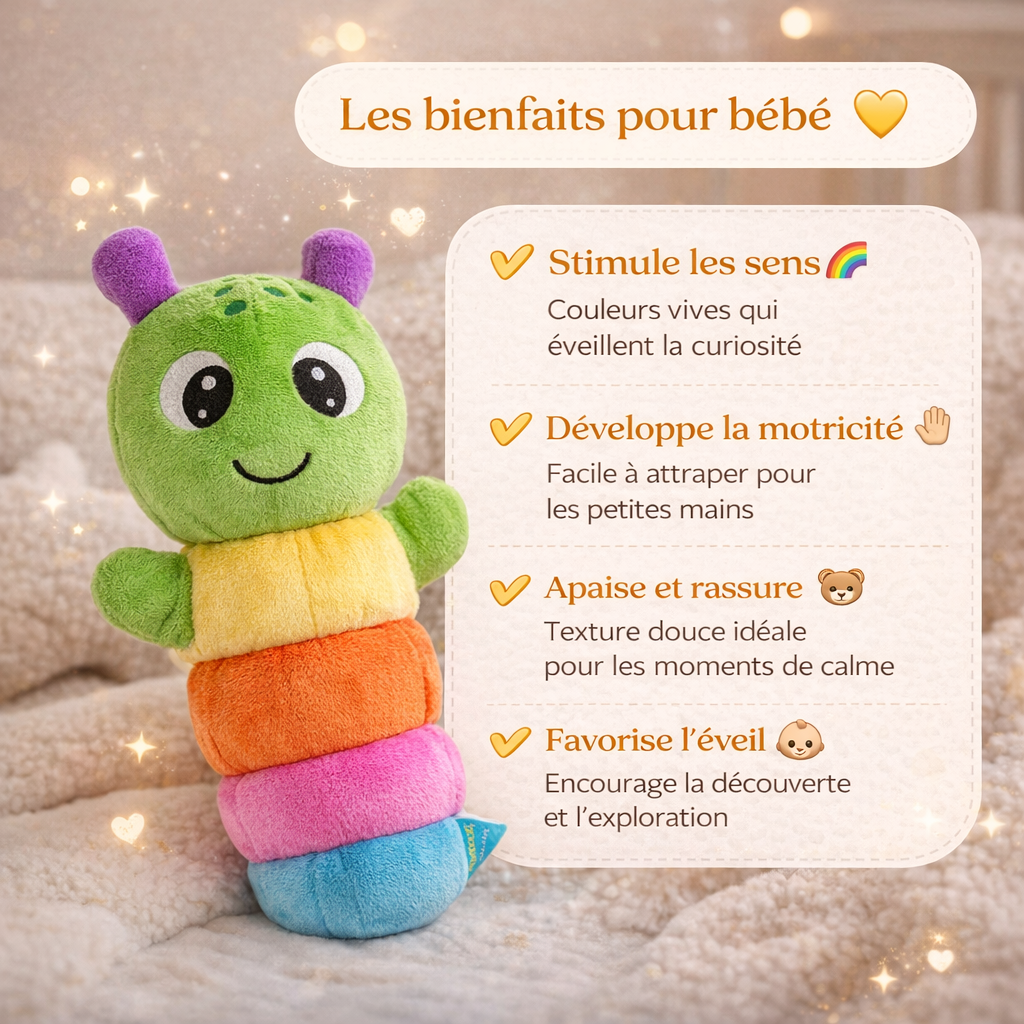 bienfaits peluche bébé sensorielle Wormy Molto motricité fine éveil sensoriel jouet bébé