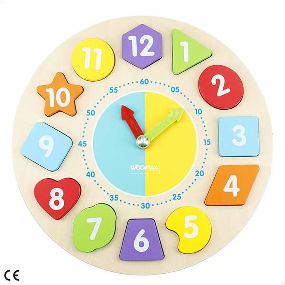 Horloge puzzle éducative Colorbaby emballée en cadeau, jouet éducatif pour apprendre l’heure et reconnaître les chiffres.