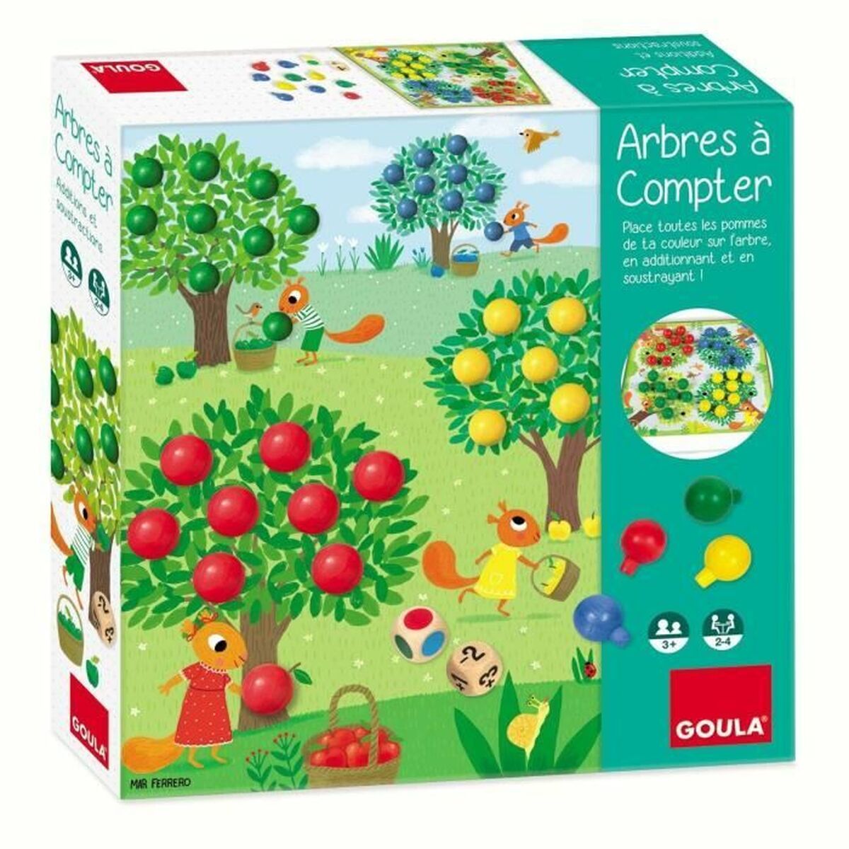 Jeu éducatif en bois Goula Arbres à Compter avec arbres et fruits colorés, jouet Montessori pour apprendre à compter et développer la logique dès 3 ans.