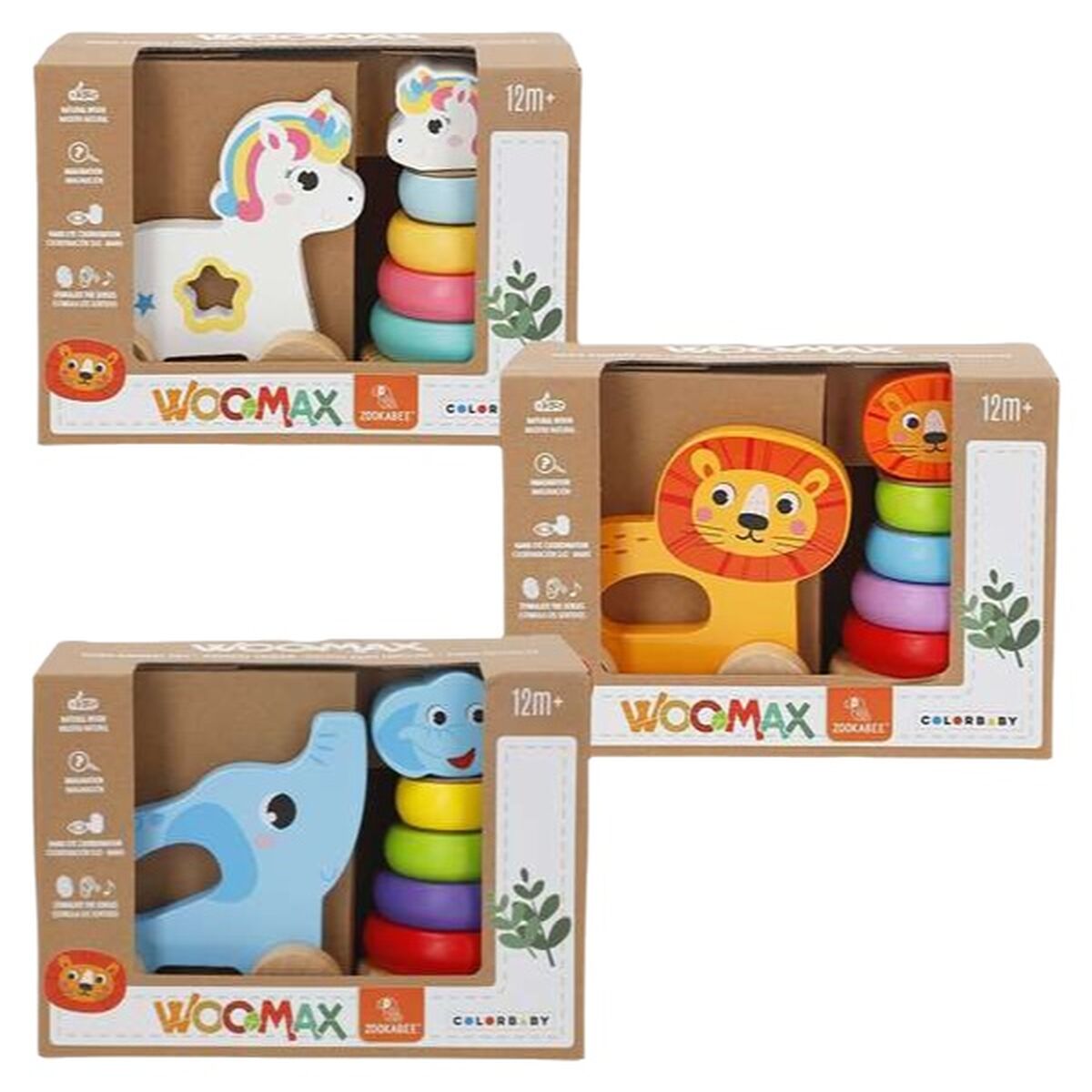 Jouet à tirer en bois Colorbaby pour bébé avec anneaux empilables colorés pour développer la motricité