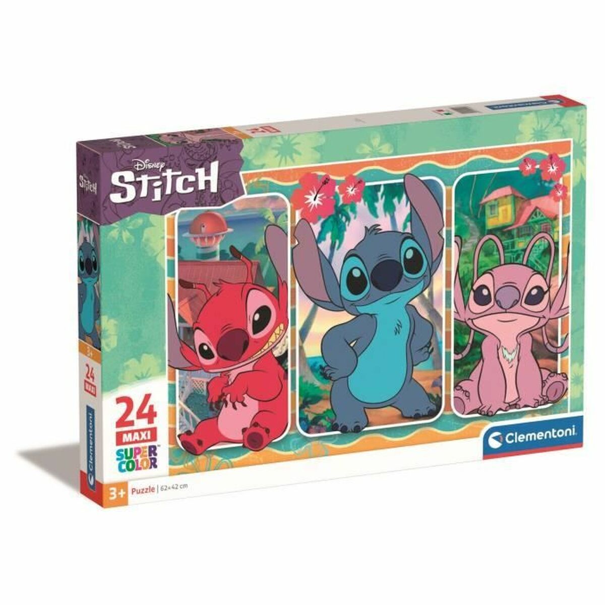 Puzzle Clementoni Stitch 24 pièces pour enfant, jeu éducatif favorisant la concentration et la motricité fine.