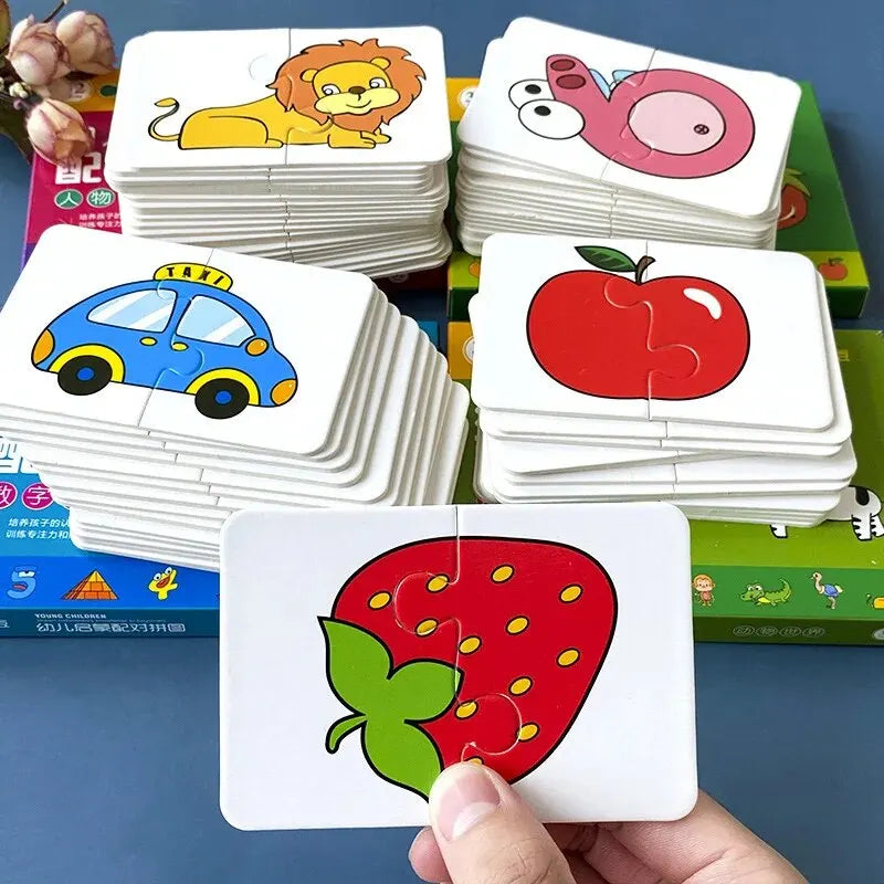 Puzzle Montessori éducatif avec cartes d’association colorées pour développer logique, concentration et motricité fine.
