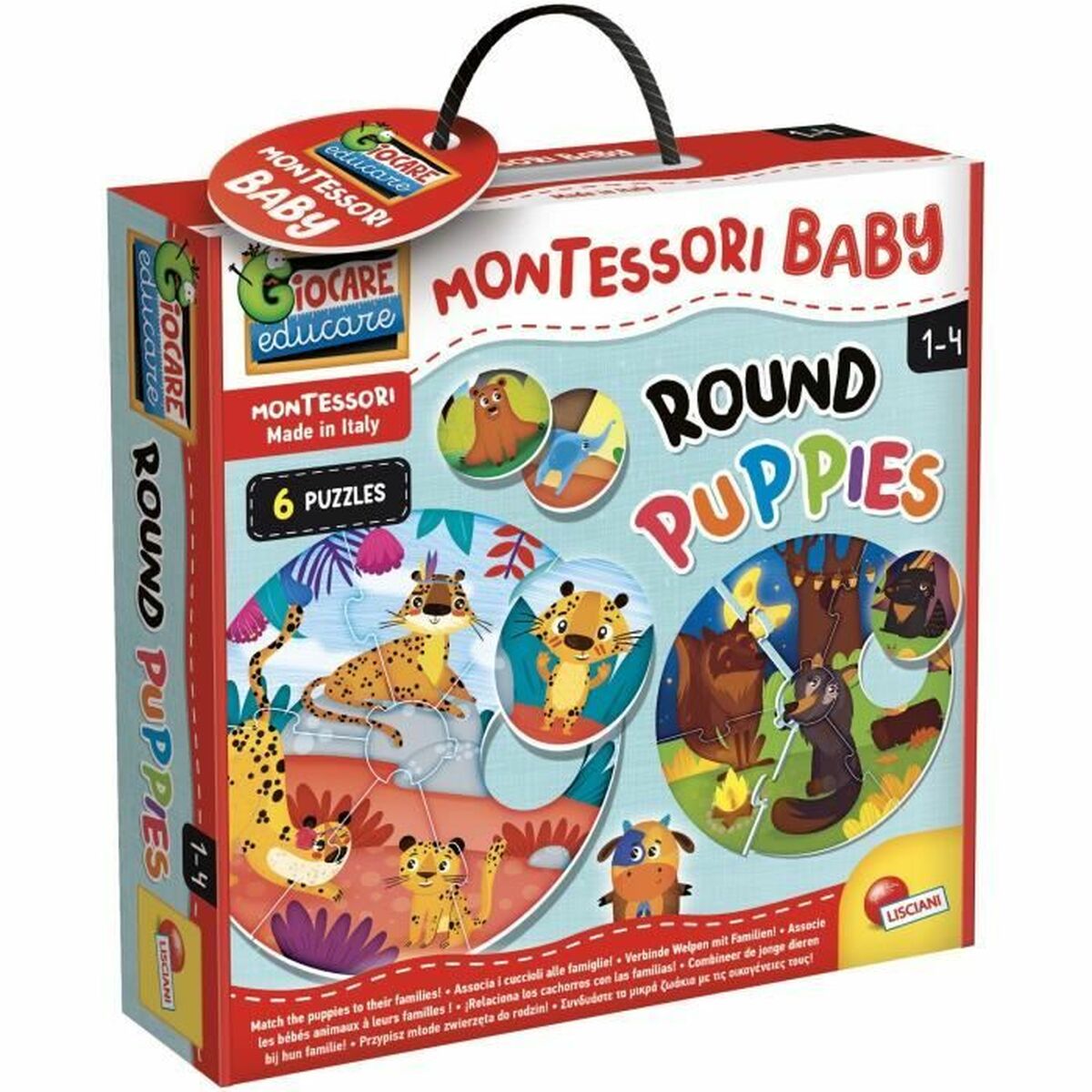 Coffret puzzle Montessori bébé avec plusieurs scènes d’animaux et 42 pièces, conçu pour stimuler l’éveil, la logique et la motricité des enfants dès 1 an.
