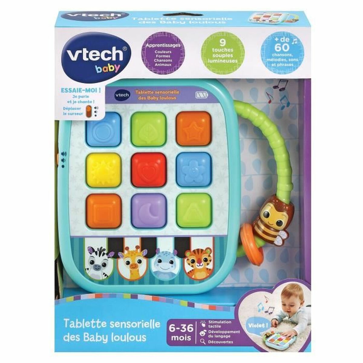 Tablette sensorielle VTech Baby avec boutons lumineux et sons éducatifs, jouet d’éveil pour bébé favorisant la motricité et l’éveil sensoriel