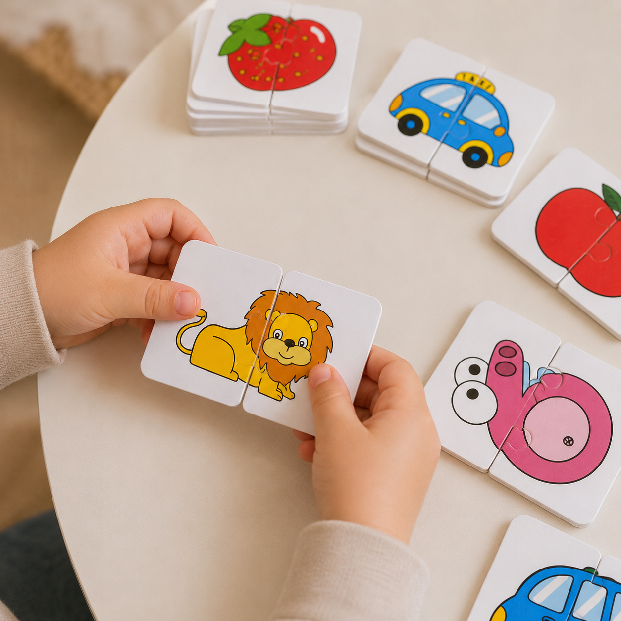 Gros plan sur un puzzle Montessori coloré favorisant la coordination et l’apprentissage des formes.