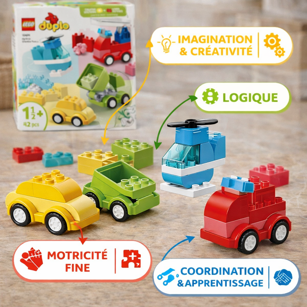 lego duplo véhicules avec les bénéfices éducatifs motricité fine créativité logique et coordination pour enfant