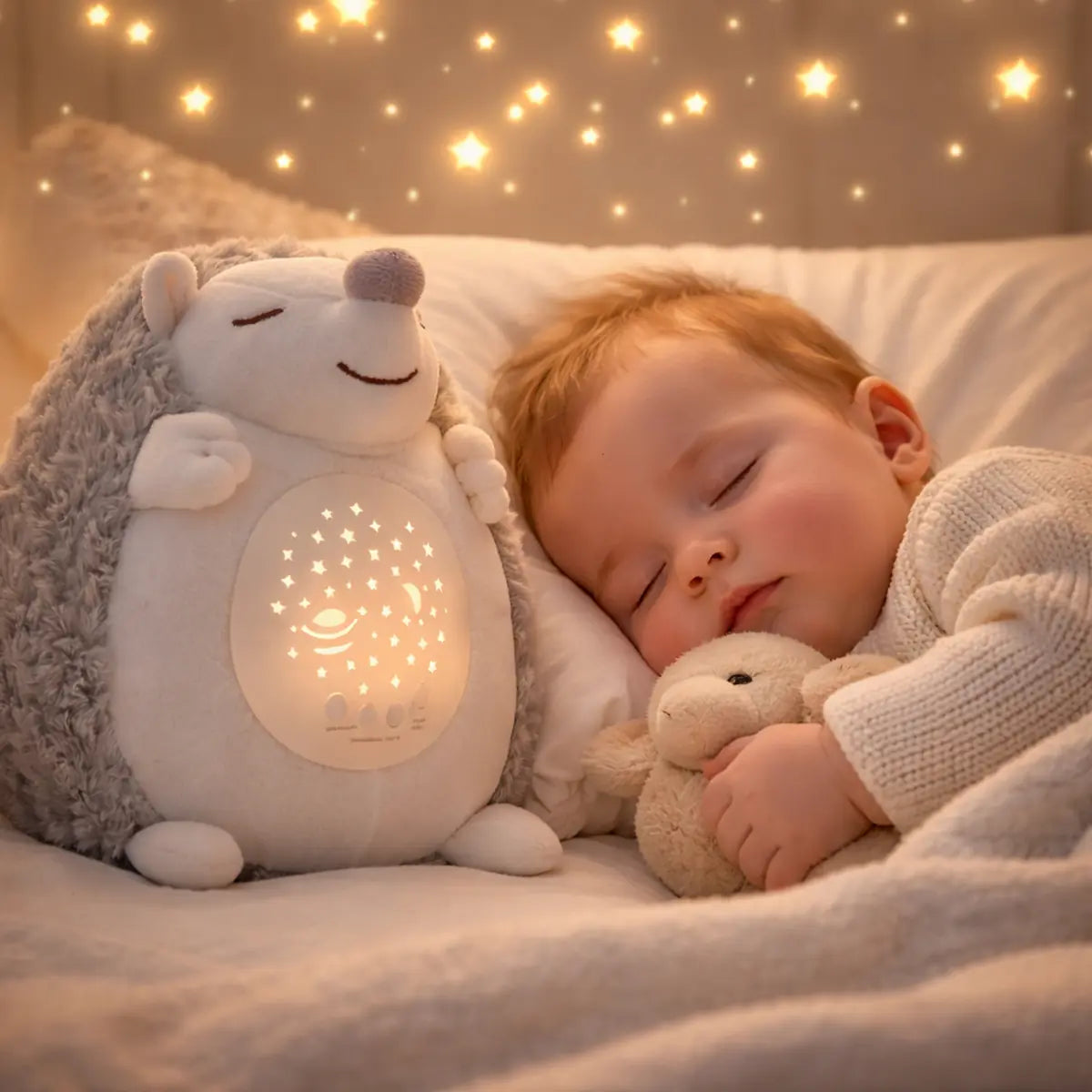 Bébé endormi avec veilleuse hérisson bruit blanc
